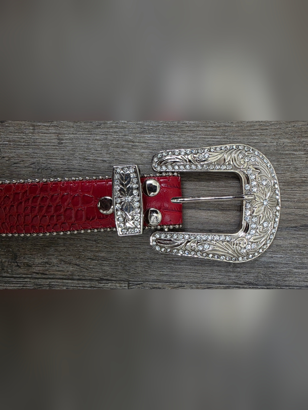 Women's Red & Silver Rhinestone Belt-Size SM